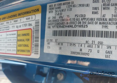 2022 Ford Ranger Xlt из США, поврежденный, VIN 1FTER4EH4NLD16525